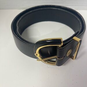 St. John Black Leather Belt with Gold Buckle Sz S 30”